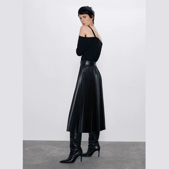 LAST ONE!!! ZARA Faux Leather Pleated Midi Skirt - Picture 8 of 12